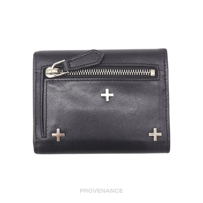 🔴 Givenchy Trifold Metal Cross Card Wallet - Black Leather