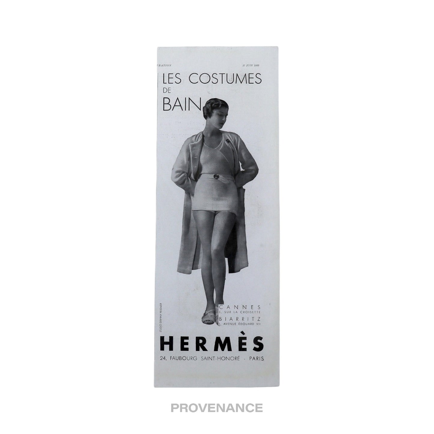 🔴 Hermes Antique Vintage Newsprint Ad - COSTUMES DE BAIN