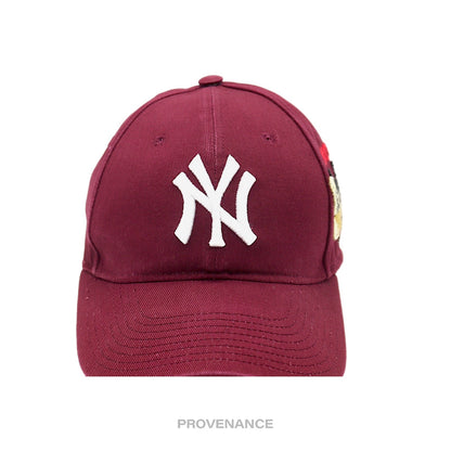 🔴 Gucci x NY Yankees Embroidered Hat Cap - Burgundy with Moth