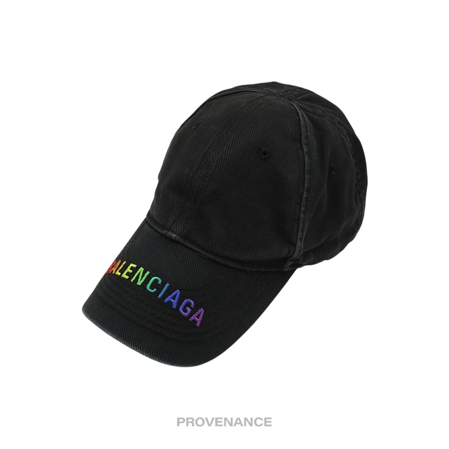 🔴 Balenciaga Embroidered Rainbow Logo Cap - Washed Black