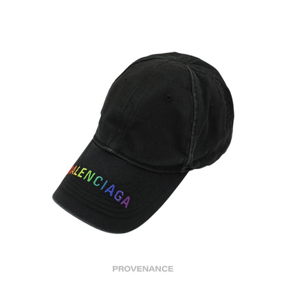 🔴 Balenciaga Embroidered Rainbow Logo Cap - Washed Black