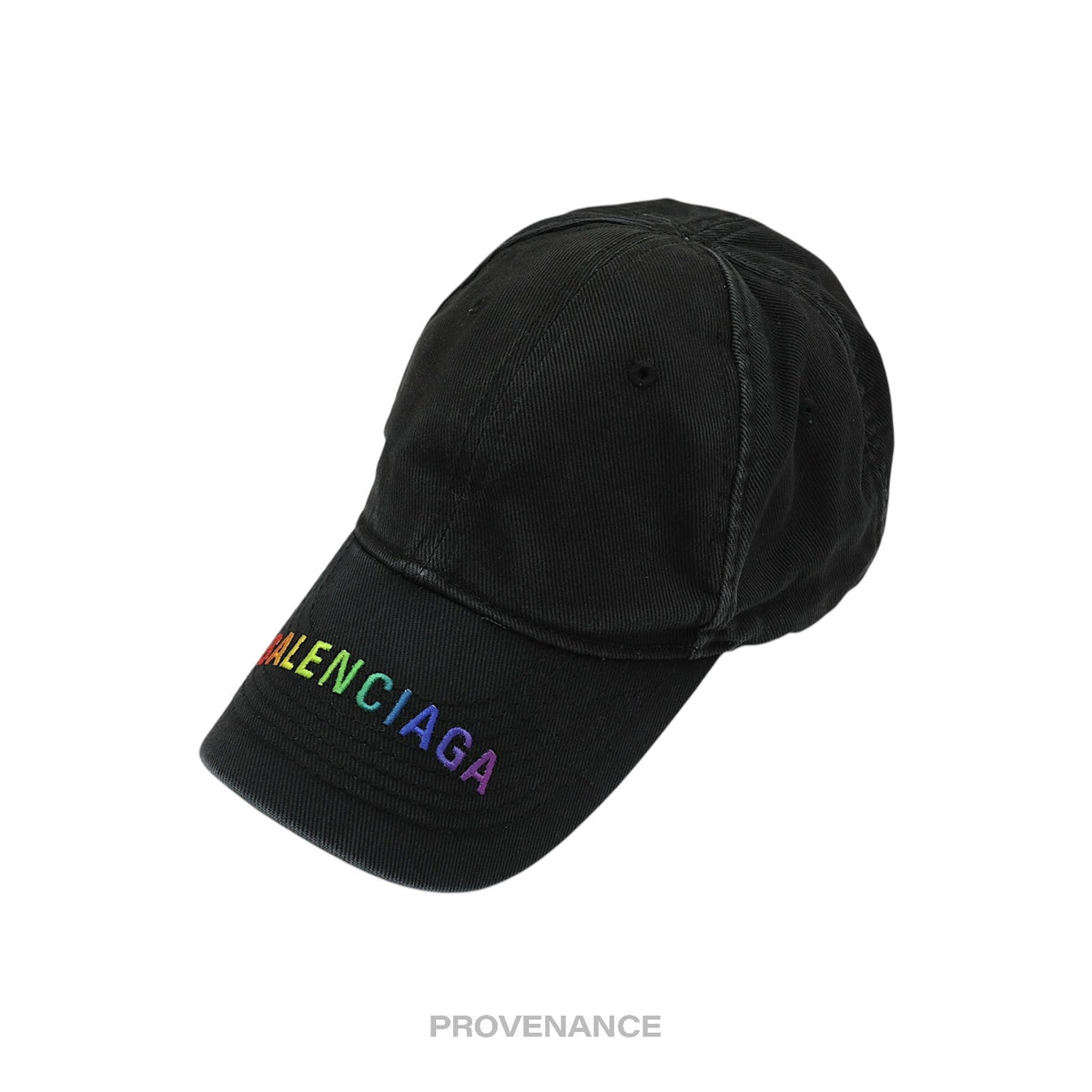 🔴 Balenciaga Embroidered Rainbow Logo Cap - Washed Black