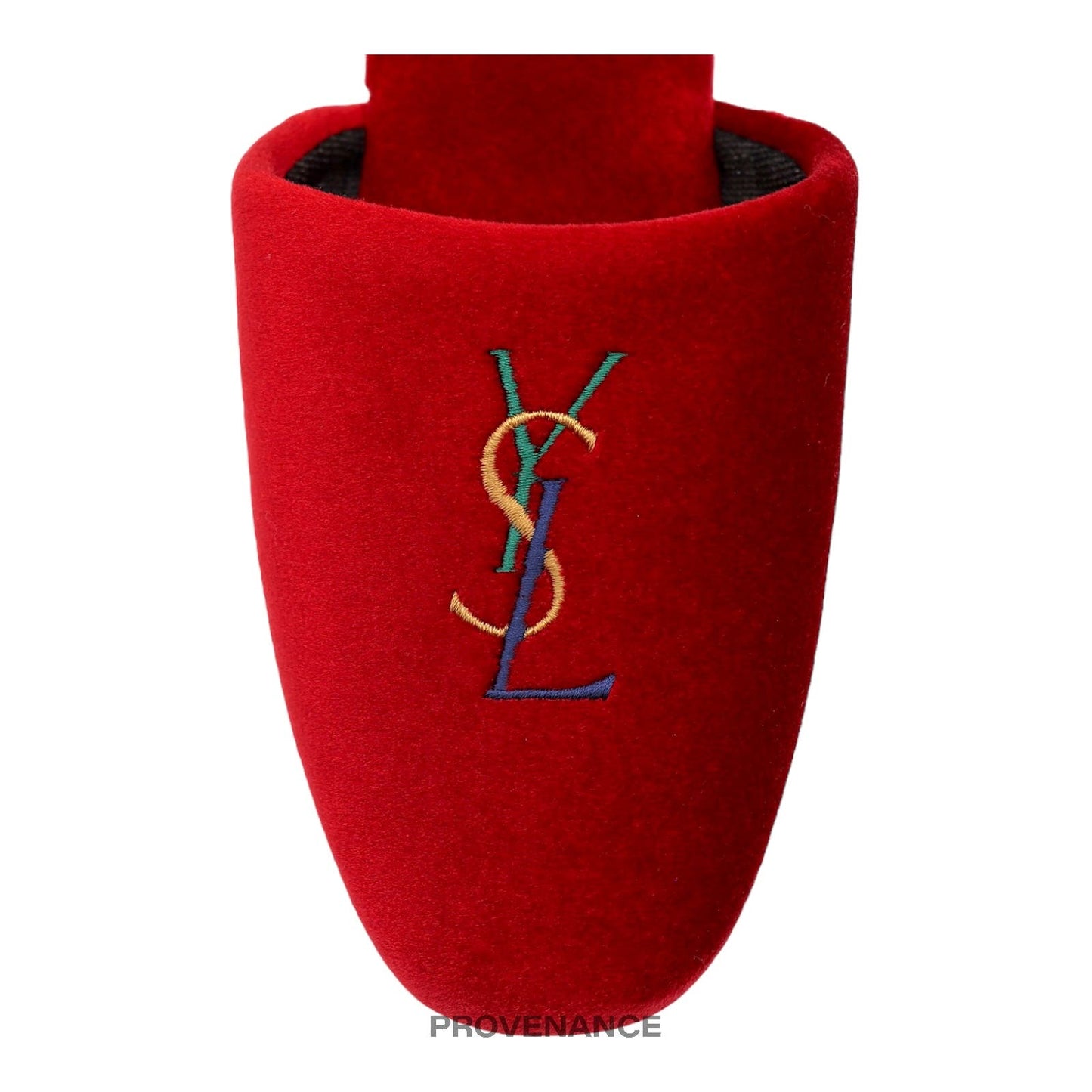 🔴 Yves Saint Laurent YSL Logo Slipper - Red Velour