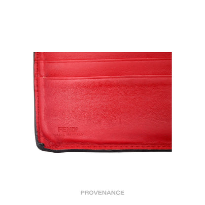 🔴 Fendi Monster Eyes Bifold Wallet - Red Black Leather