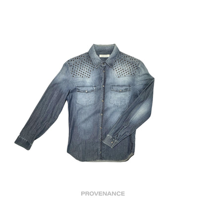 🔴 Pierre Balmain Studded Denim Shirt - Blue 46 36 S