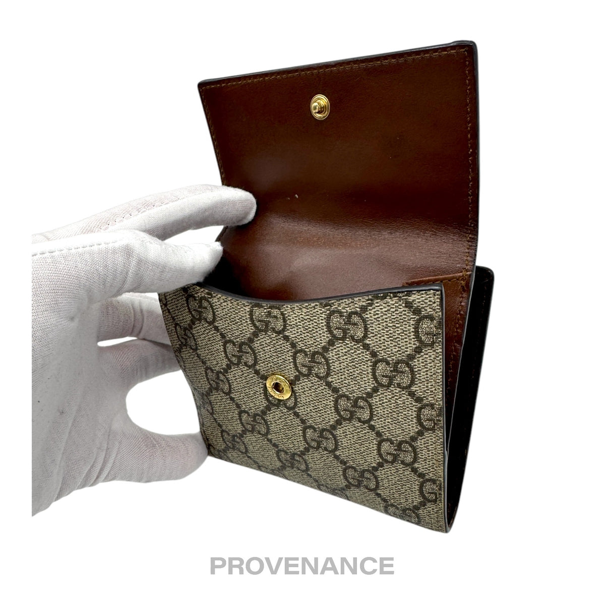🔴 Gucci Trifold Snap Wallet - GG Supreme Brown