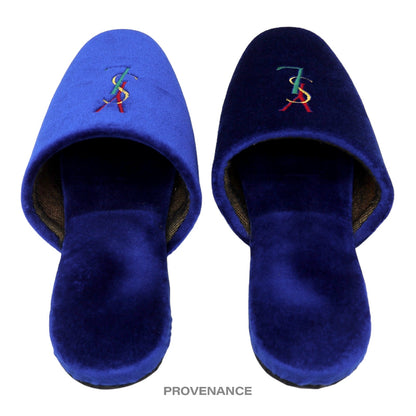 🔴 Yves Saint Laurent YSL Logo Slipper - Blue Velour