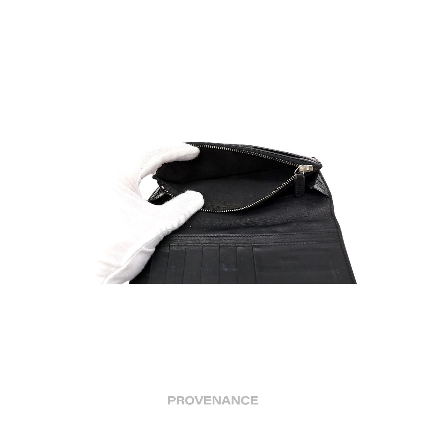 🔴 Saint Laurent Paris SLP Long Wallet - Black Croc Leather
