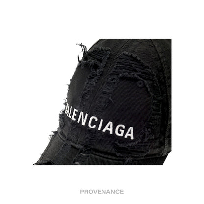 🔴 Balenciaga Embroidered Logo BB Lazer Destroyed Cap Black