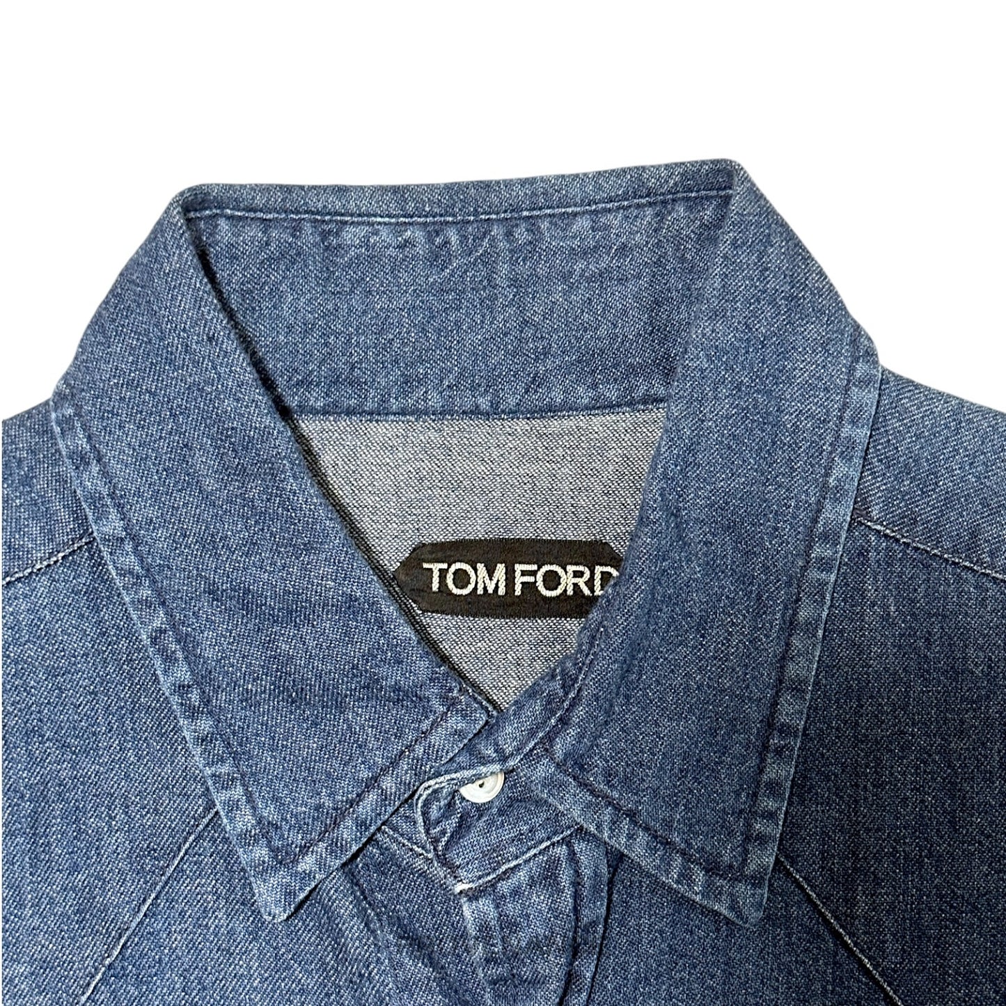 🔴 Tom Ford Western Denim Shirt - Indigo Blue 39 15.5