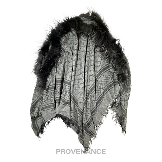 🔴 Gucci Survie Fox Shawl Scarf - GG Black Charcoal