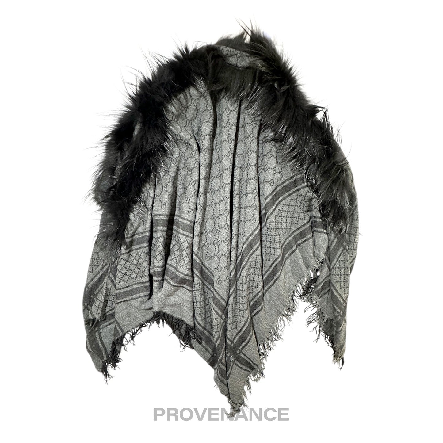 🔴 Gucci Survie Fox Shawl Scarf - GG Black Charcoal