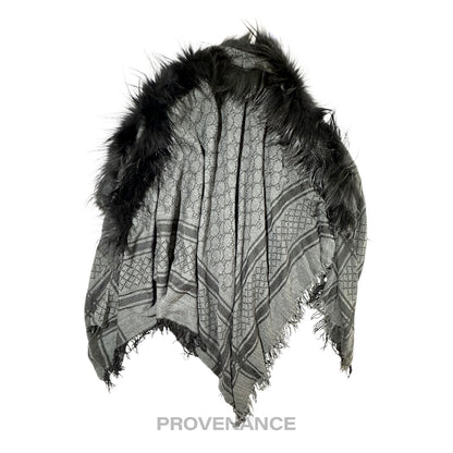 🔴 Gucci Survie Fox Shawl Scarf - GG Black Charcoal