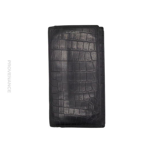🔴 Saint Laurent Paris SLP Long Wallet - Black Croc Leather