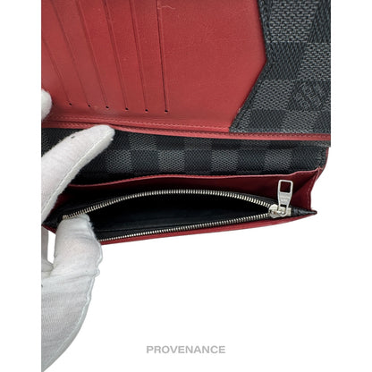 🔴 Louis Vuitton Brazza Long Wallet - Damier Graphite Red