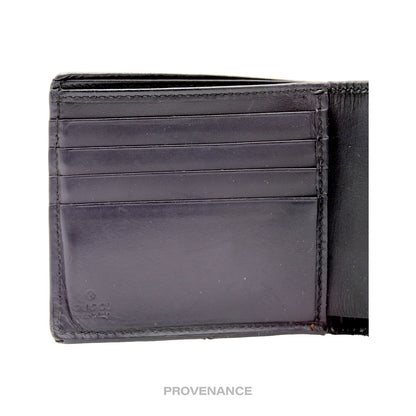 🔴 Gucci Bifold Wallet - Black Guccissima Leather with Web