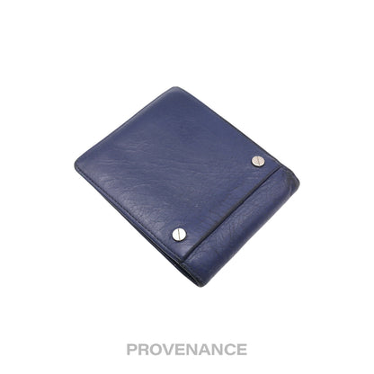 🔴 Balenciaga Screw Stud Bifold Wallet - Navy Blue Lambskin