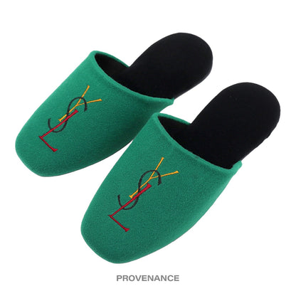 🔴 Yves Saint Laurent YSL Logo Slipper - Green Velour