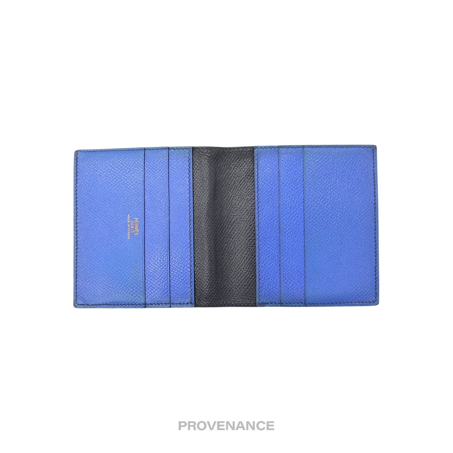 🔴 Hermes 6CC Card Holder Wallet - Black Blue Epsom Leather