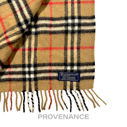 🔴 Vintage Burberrys Scarf Nova Check 100% Cashmere Camel