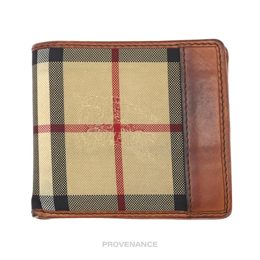 🔴 Burberry Nova Check Canvas Bifold Wallet - Brown Leather