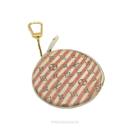 🔴 Louis Vuitton Round Key Pouch Cles - Monogram Rayée Red