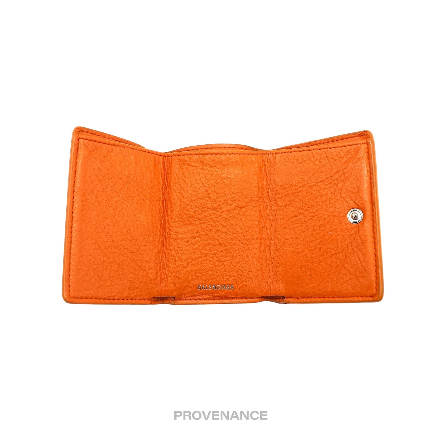 🔴 Balenciaga Logo Print Trifold Wallet - Orange Leather