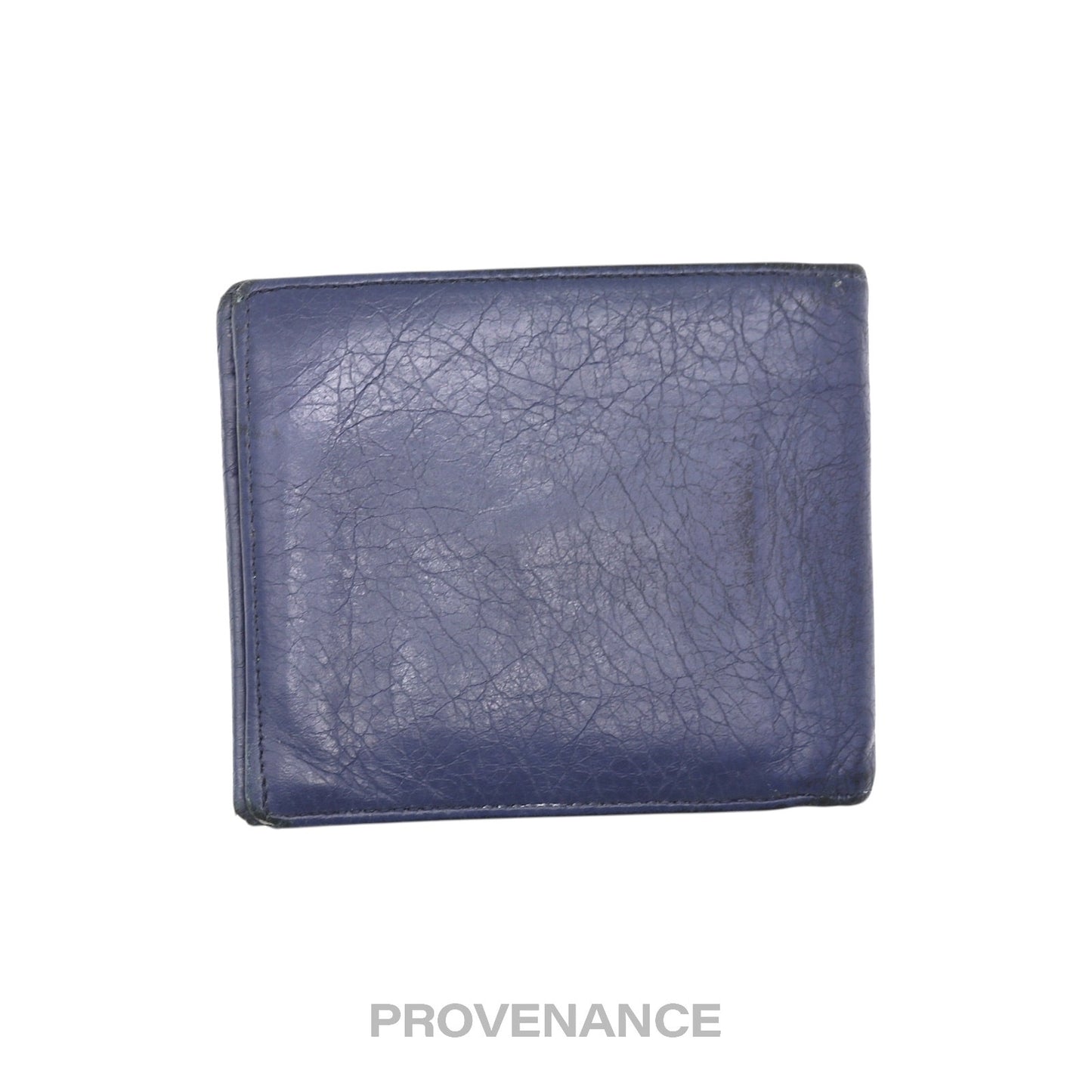 🔴 Balenciaga Screw Stud Bifold Wallet - Navy Blue Lambskin