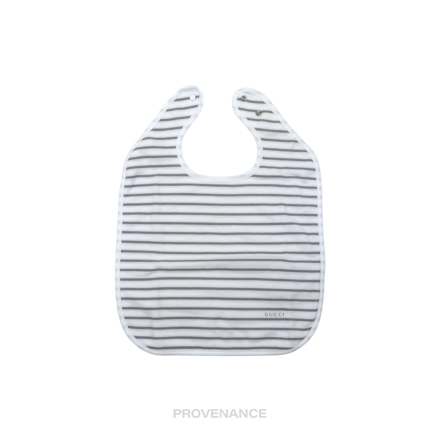 🔴 Gucci Logo Baby Infant Bib - White Grey Striped Cotton