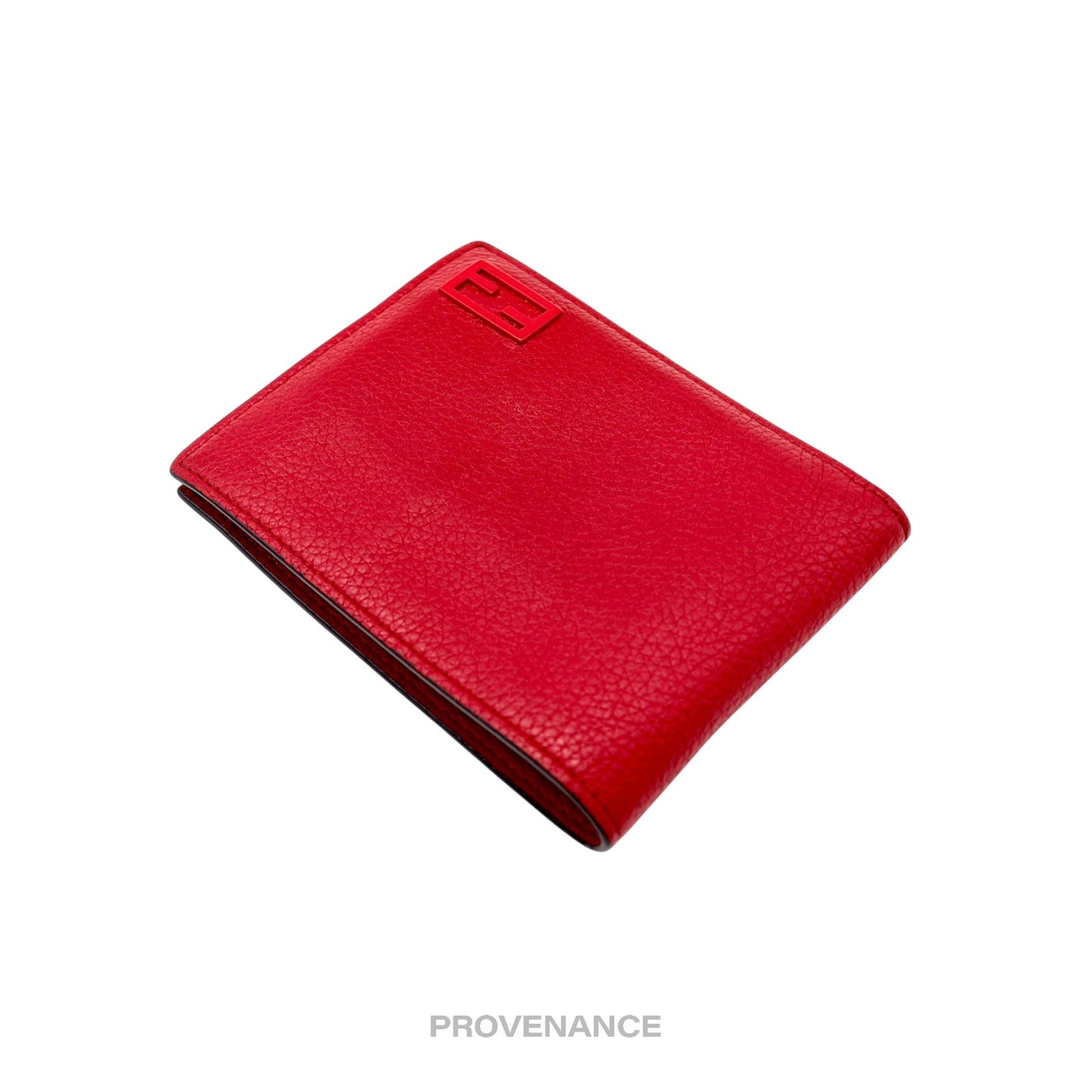 🔴 Fendi  FF Logo Bifold Wallet - Pebbled Red Leather