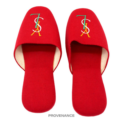 🔴 Yves Saint Laurent YSL Logo Slipper - Red Canvas