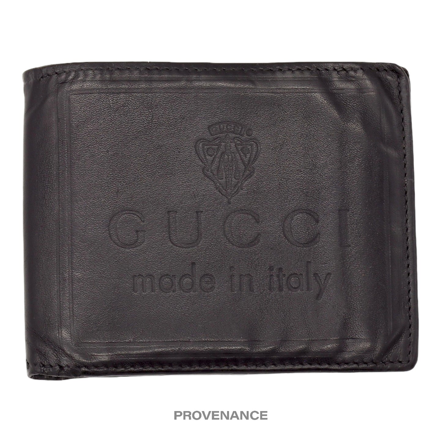 🔴 Gucci 7CC Debossed Logo Bifold Wallet - Black Leather