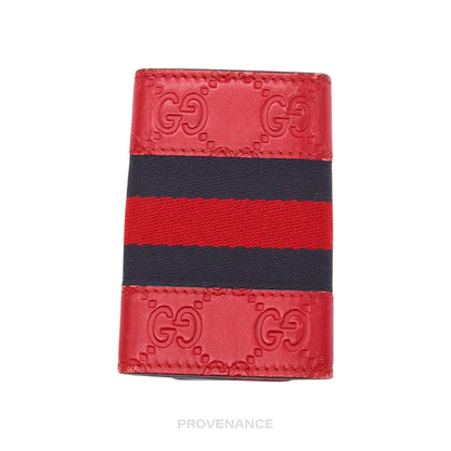 🔴 Gucci GG Web 6 Key Holder - Red Guccissima Leather