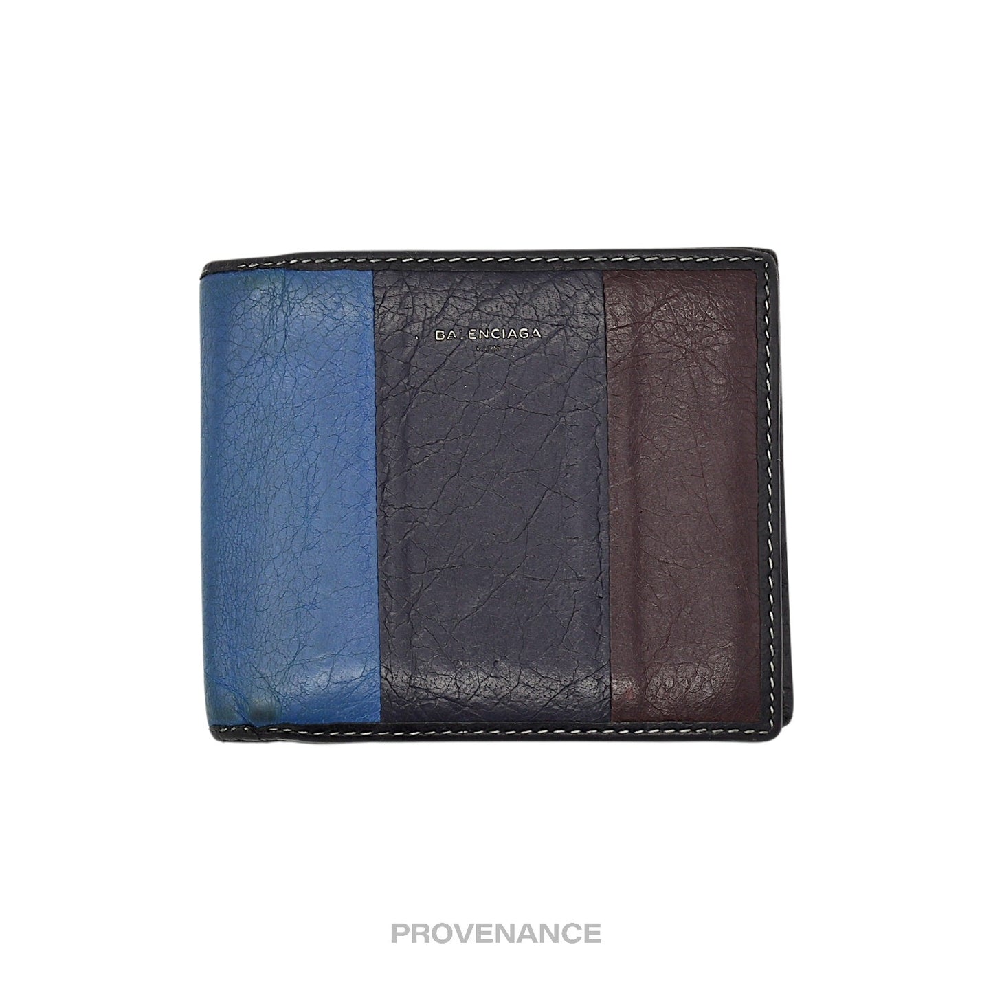 🔴 Balenciaga Bazaar Bifold Wallet - Blue/Black Patchwork