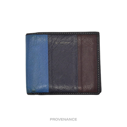 🔴 Balenciaga Bazaar Bifold Wallet - Blue/Black Patchwork