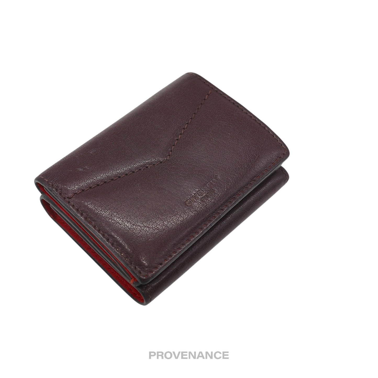 🔴 Givenchy Two Tone Trifold Wallet - Burgundy Red Leather