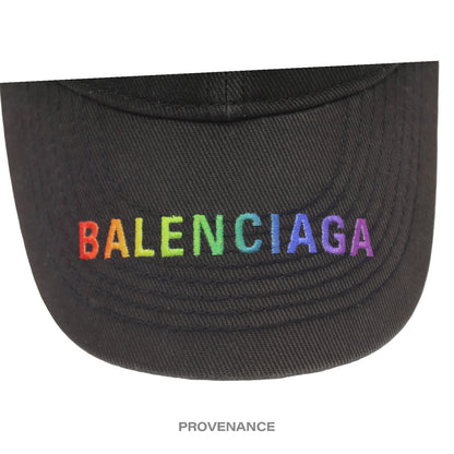 🔴 Balenciaga Embroidered Rainbow Logo Cap - Washed Black