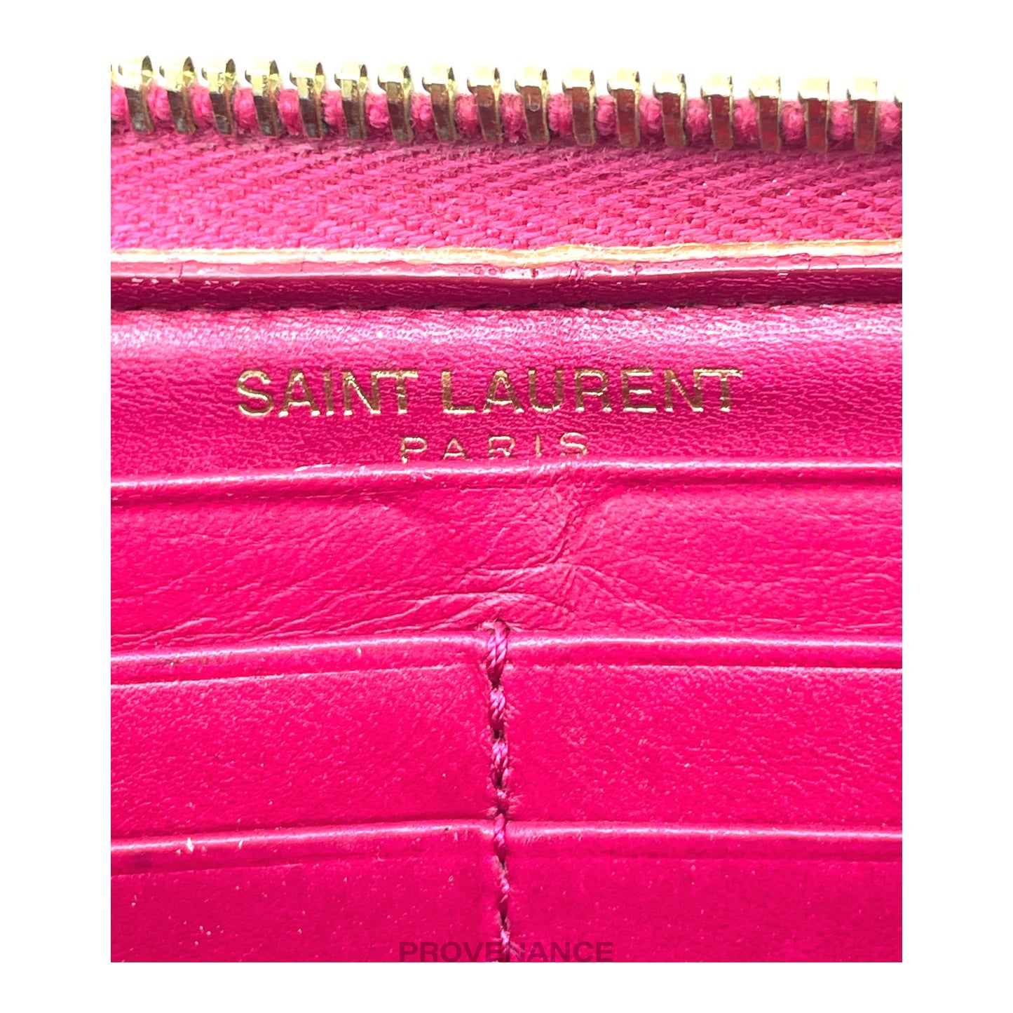 🔴 Saint Laurent Paris SLP Logo Long Wallet - Pink Leather