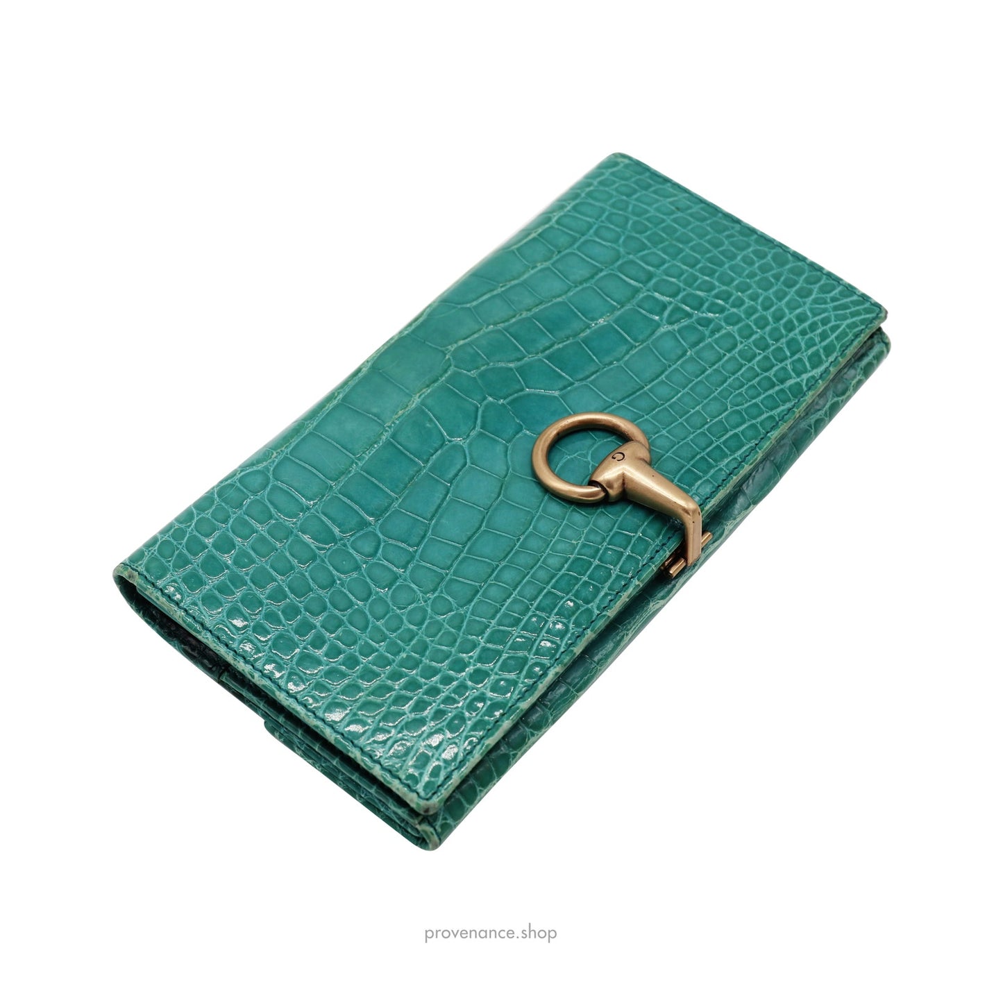 🔴 Gucci Horsebit Long Wallet - Turquoise Crocodile Leather