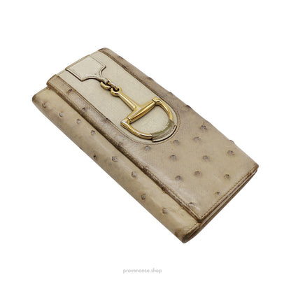 🔴 Gucci Horsebit Long Wallet - Ivory Ostrich Leather