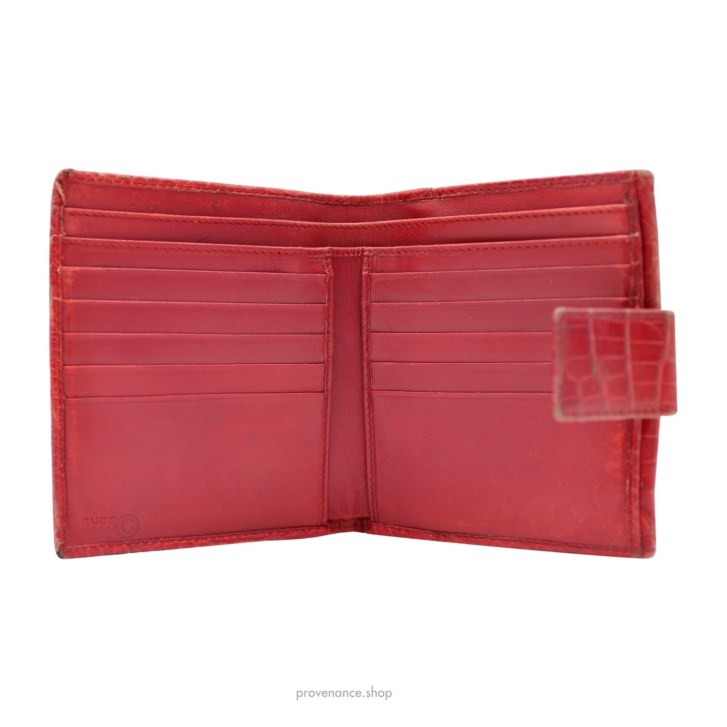 🔴 Gucci Bamboo Trifold Wallet - Red Crocodile Leather