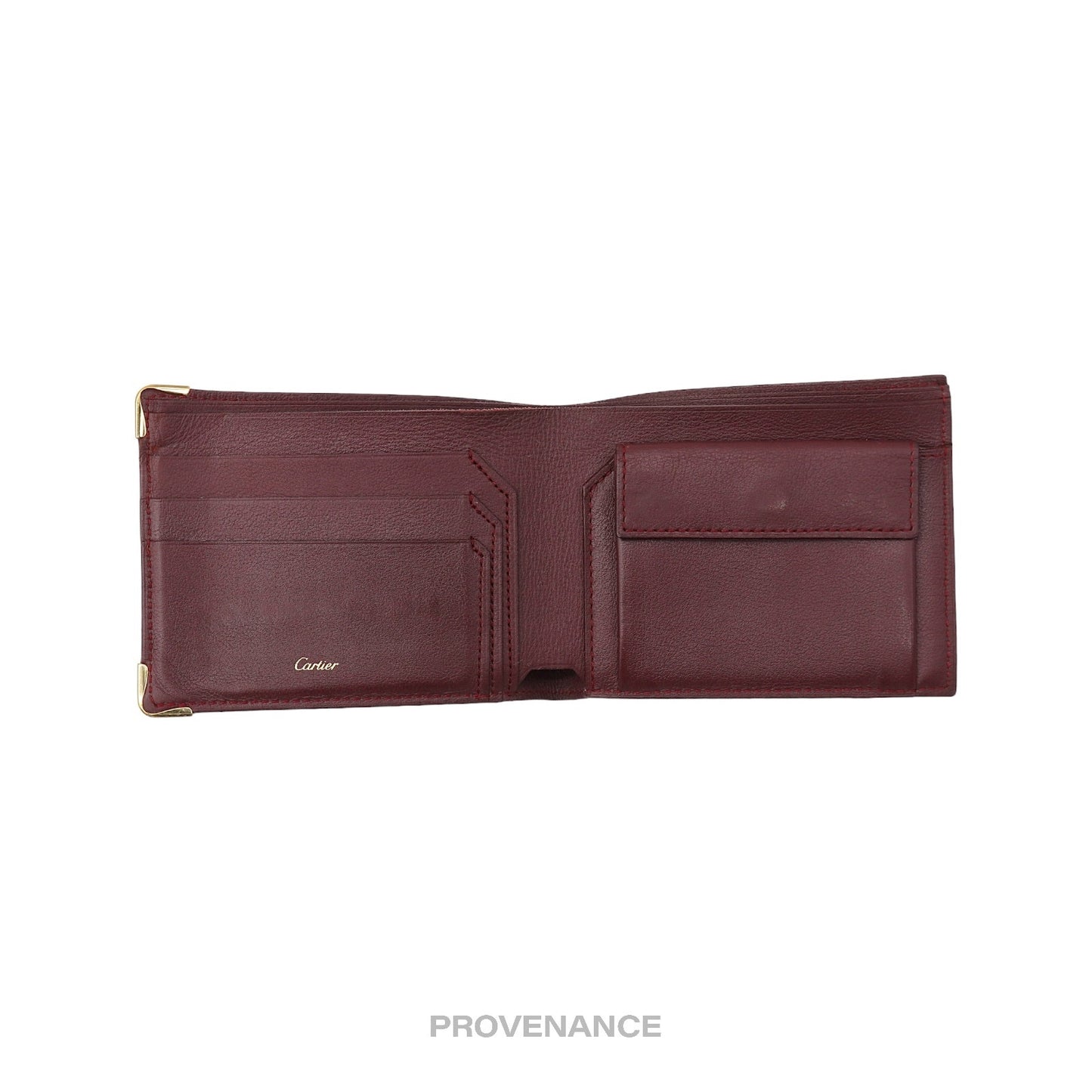 🔴 Cartier Bifold Wallet - Burgundy Calfskin Leather