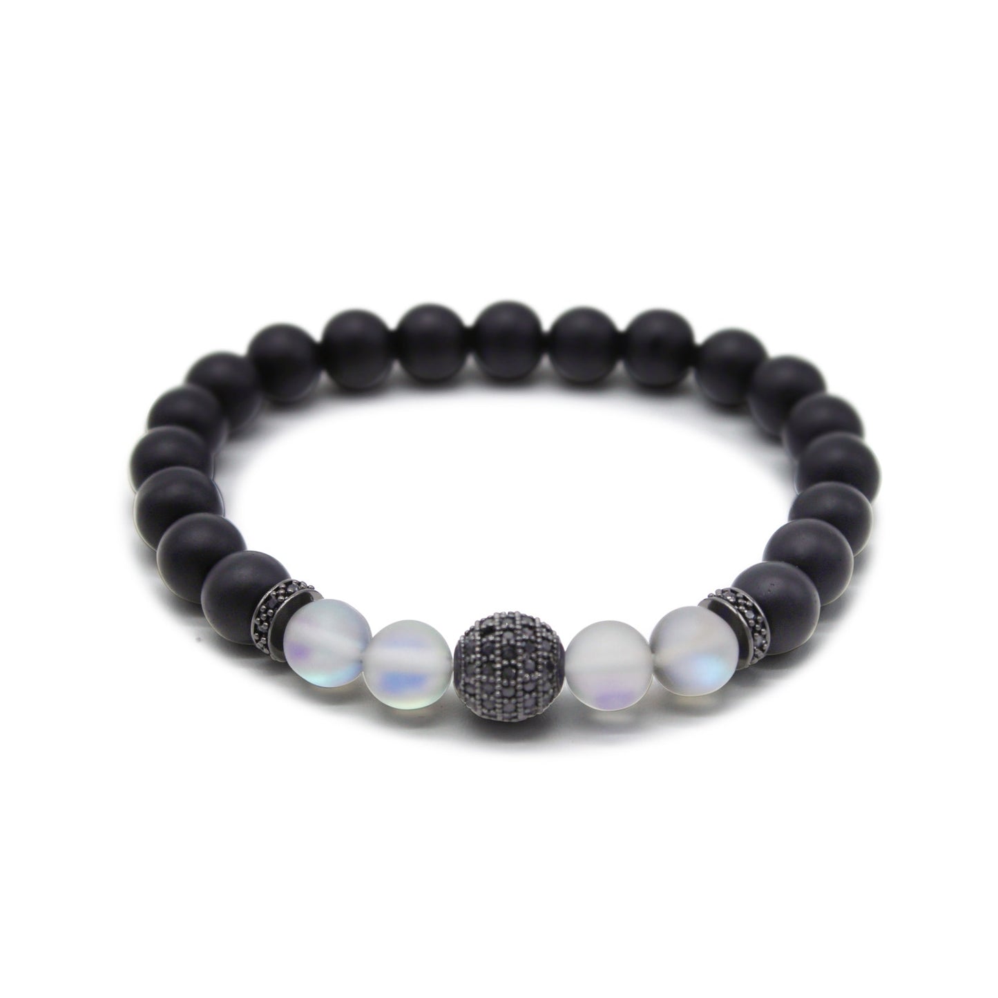 🔴 Bracelet - Matte Black Onyx Prism Globe Pavé