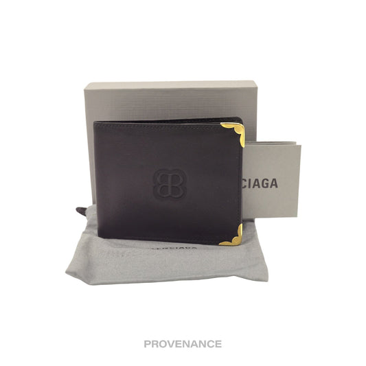 🔴 Balenciaga BB Logo Bifold Wallet - Black Leather