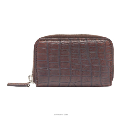 🔴 Gucci Compact Zip Wallet - Chocolate Crocodile Leather