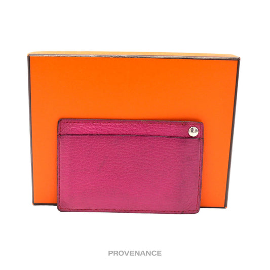 🔴 Hermes Sellier Card Holder Wallet - Pink Leather