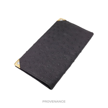 🔴 Gucci Long Wallet - Black Ostrich Leather