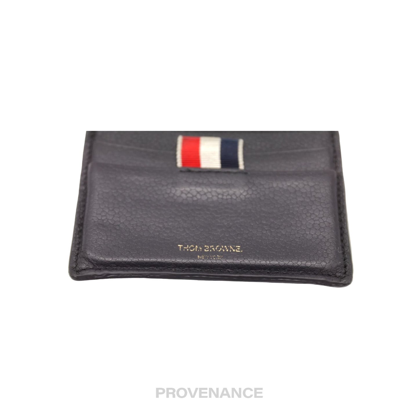 🔴 Thom Browne Card Holder Wallet - Black Pebbled Leather
