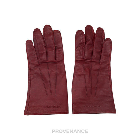 🔴 Balenciaga Logo Gloves - Red Leather
