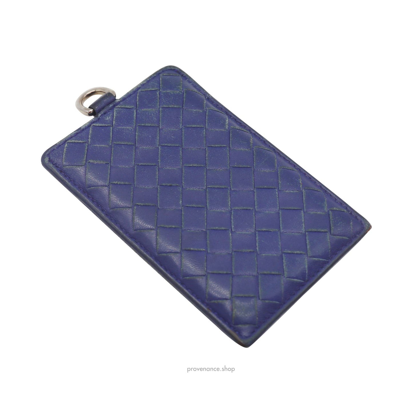 🔴 Bottega Veneta ID Card Holder Wallet - Blue Intrecciato Leather